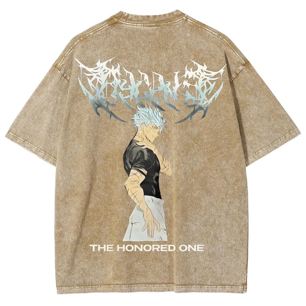 Anime Jujutsu Kaisen Gojo Satoru Graphic T Shirt Men Vintage Washed T-shirts Oversized Cotton Tee Harajuku Male Manga Tshirt