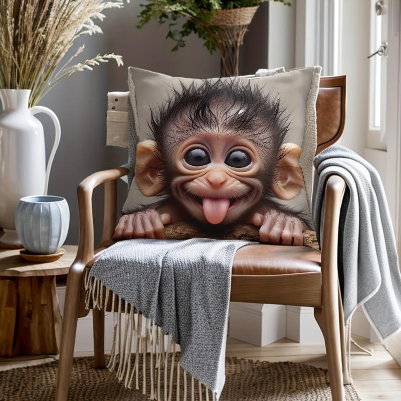 1 Stück Babyaffe Zunge raus Niedliche Bedruckte Kissenhülle, Geeignet für Sofa, Schlafzimmer, Wohnzimmer, Heilendes Geschenk für Tierliebhaber.