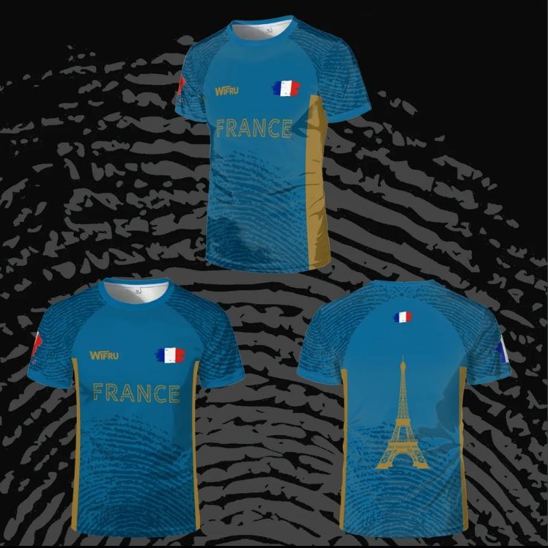 Nové francouzské fotbalové 3D tištěné tričko pánské sportovní outdoorové prodyšné s potiskem Eiffelovy věže módní tričko s krátkým rukávem top