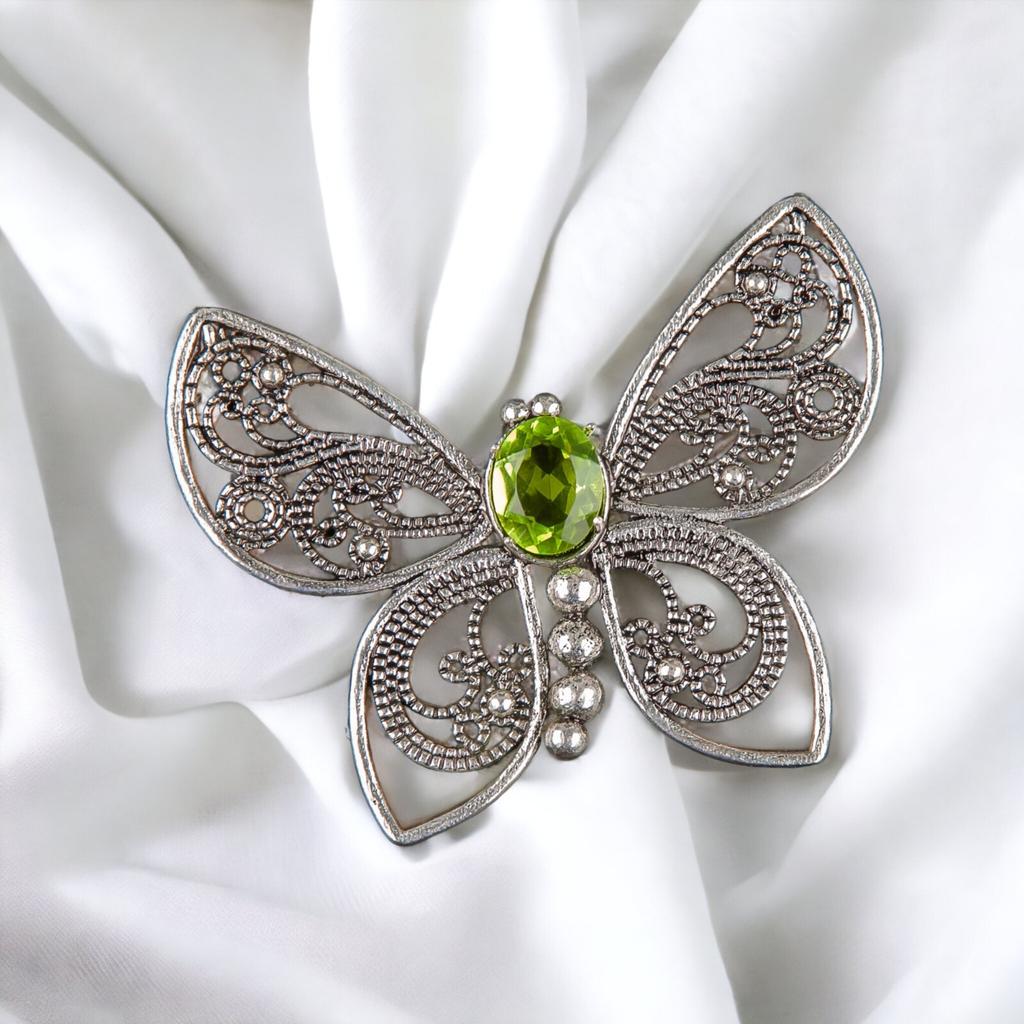 Natural Gemstone Butterfly Pendant, Elegant And Artisan Jewelry 925 Silver 1.66" CP-13
