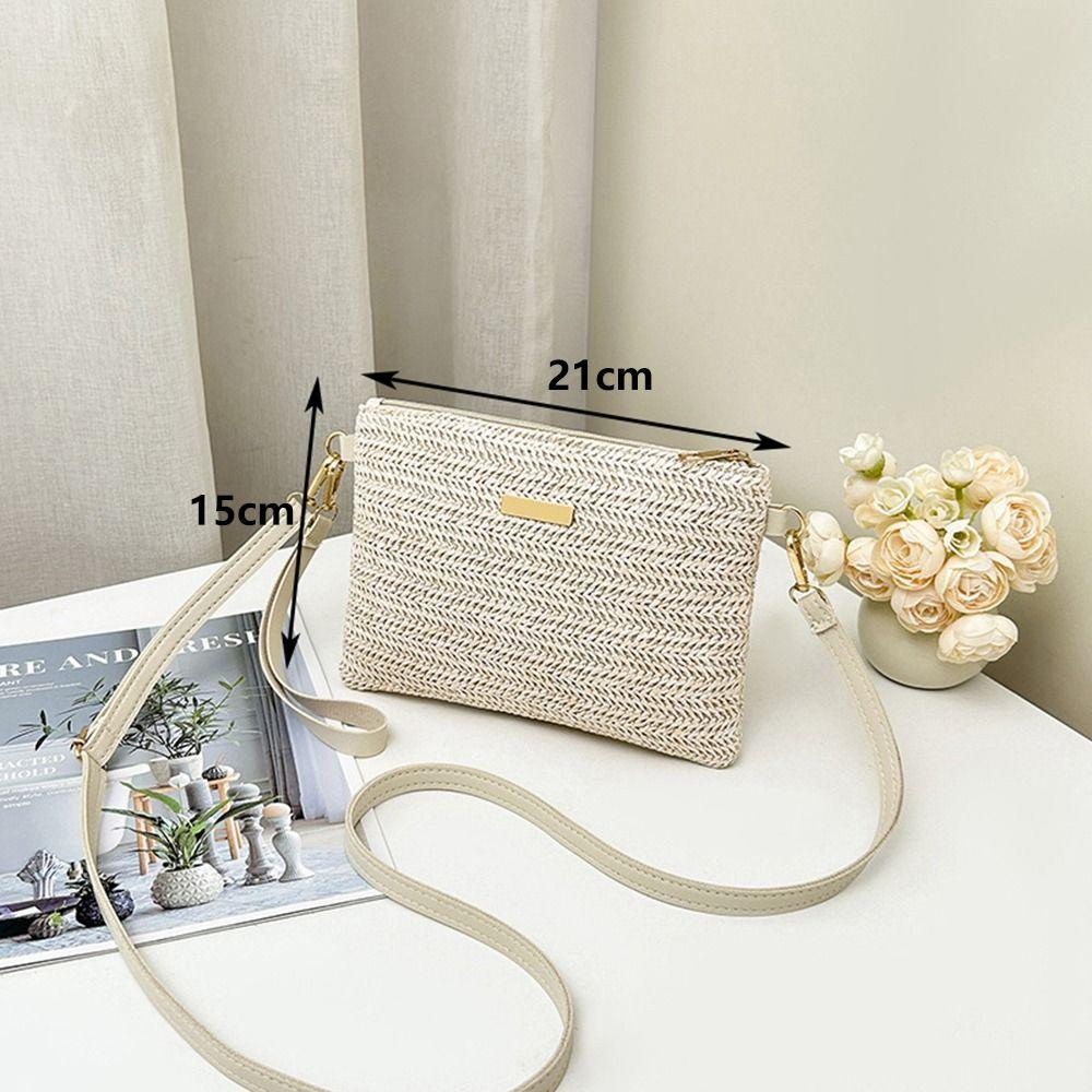 Fashion Hand-woven Straw Crossbody Bag Casual Large Capacity Beach Clutch Simple with Shoulder Strap Mobile Phone Bag Summer