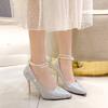 Fashion Wedding Dress Bridal Shoes Lace-up Pearl Pumps 2024 New String Bead Women Pointed Toe Thin High Heel Fashion Party Shoes 7cm 9cm