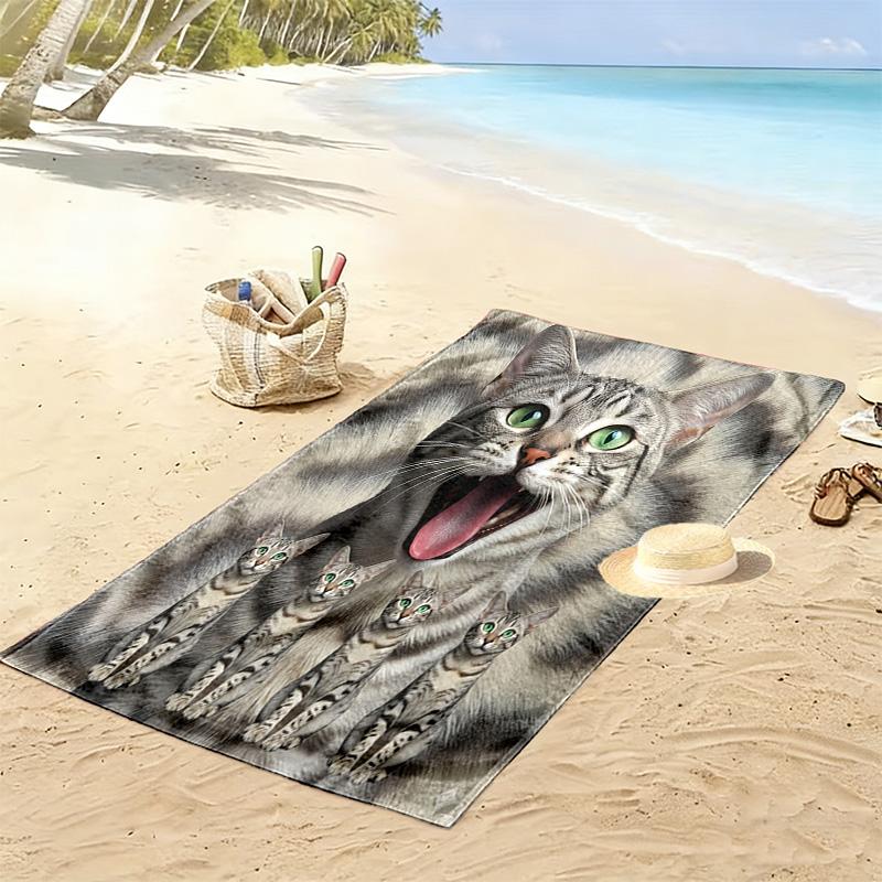 Cute Cat 3D Print Beach Towel, Large Soft Quick Dry Towel for Beach Camping Swimming