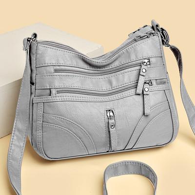Women's Multi-Pocket Bag Large Capacity Pu Small Square Bag Crossbody Bag Middle-Aged Mother Shoulder Bag