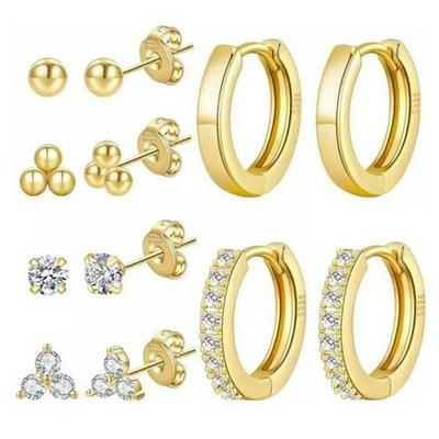18 Karat Gold Diamant Spirale Zirkon Steckerohrringe Set