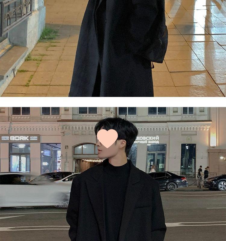 Men's Korean Style Over-the-Knee Wool Winter Coat - Thickened, Mid-Length, Loose Fit