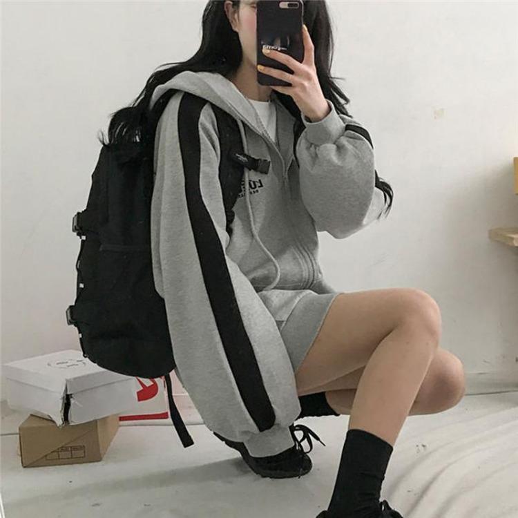 Oversized Women Hoodie Zip Up Hooded Sweatshirt Long Sleeve Pocket Jacket Top Solid Color