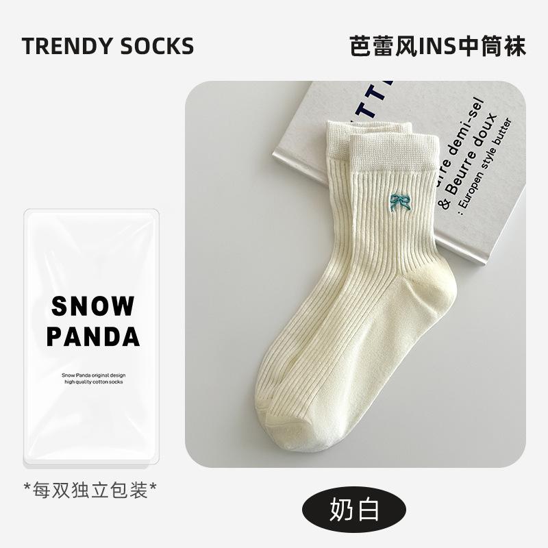 

Socks Summer Thin Bow Stack Socks Versatile Trendy Medium Thin Breathable Student Stockings one size fits all молоко, білий колір