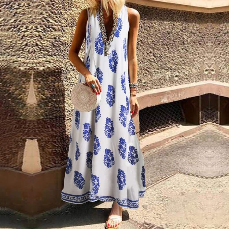 Elegant Women Sleeveless Bohemia Long Maxi Dress For Summer Beach Parties In Plus Sizes