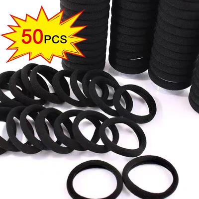 50pcs Women's 4cm Black Head Cord High Quality Multi-Colour Seamless Towel Loop Hair Holster Black High Stretch Rubber Band
