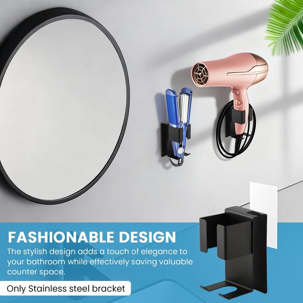 Hair Straightener Holder Wall Mount, Stainless Steel Blow Dryer and Curling Iron Holder, Adhesive Bathroom Hair Tools Organizer and Storage for