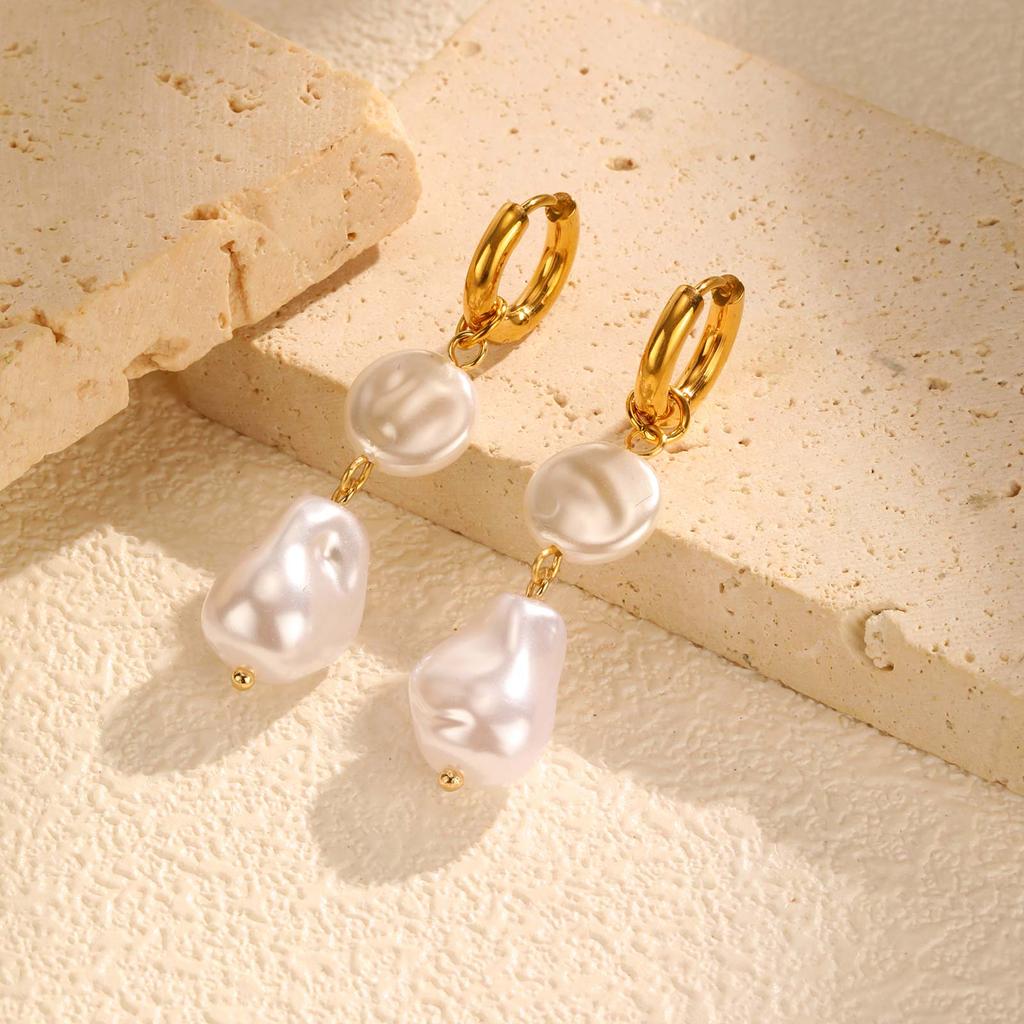 Chic Imitation Baroque Pearl Pendant Earrings,Stainless Steel Heart-shaped Stud Earrings,Dainty Earring for Women Jewelry Gift