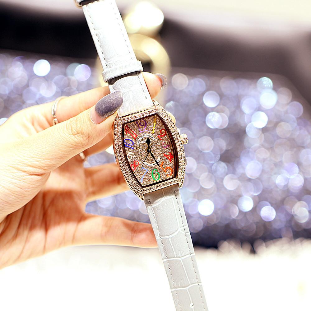 Same Fashion Retro Women'S Watch, Wine Barrel Type Diamond-Encrusted Digital Belt Waterproof Watch