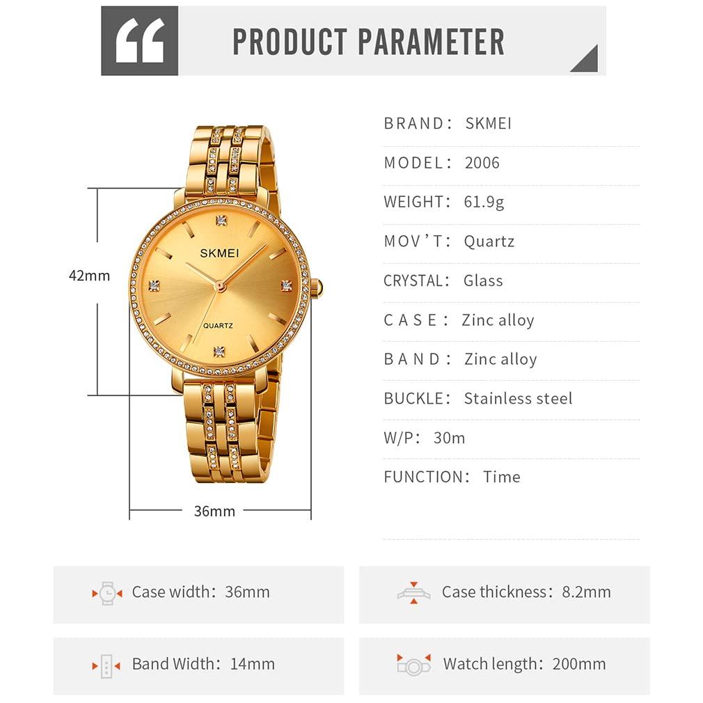 Simple and stylish wristwatch with classic and large gold quartz stainless perfect for business or as a luxury women's diamonds, design, accents.