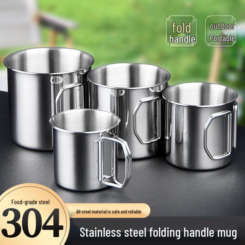 

304 Stainless Steel Folding Camping Cup - Multifunctional and Portable for Outdoor Adventures 7cm Foldable Handle Mug
