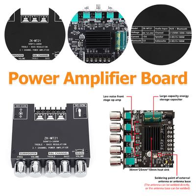 ZK-MT21 Subwoofer Digital Power Amplifier Board 2.1 Channel Stereo Amp Module 2x50W+100W BT 5.0 Hi-Fi Audio Speaker Module