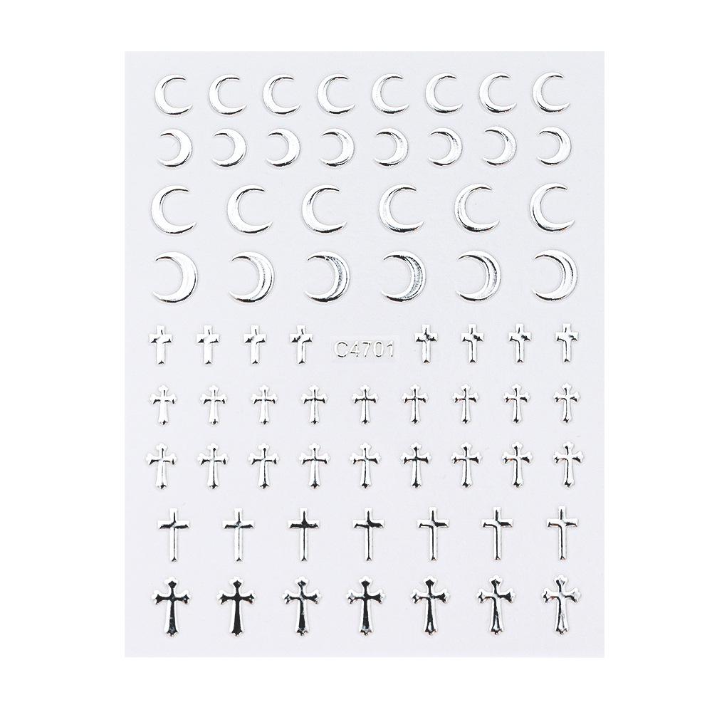 Mini Metallic Silver Nail Stickers: Star, Heart & Love Designs, Self-Adhesive, Small Size