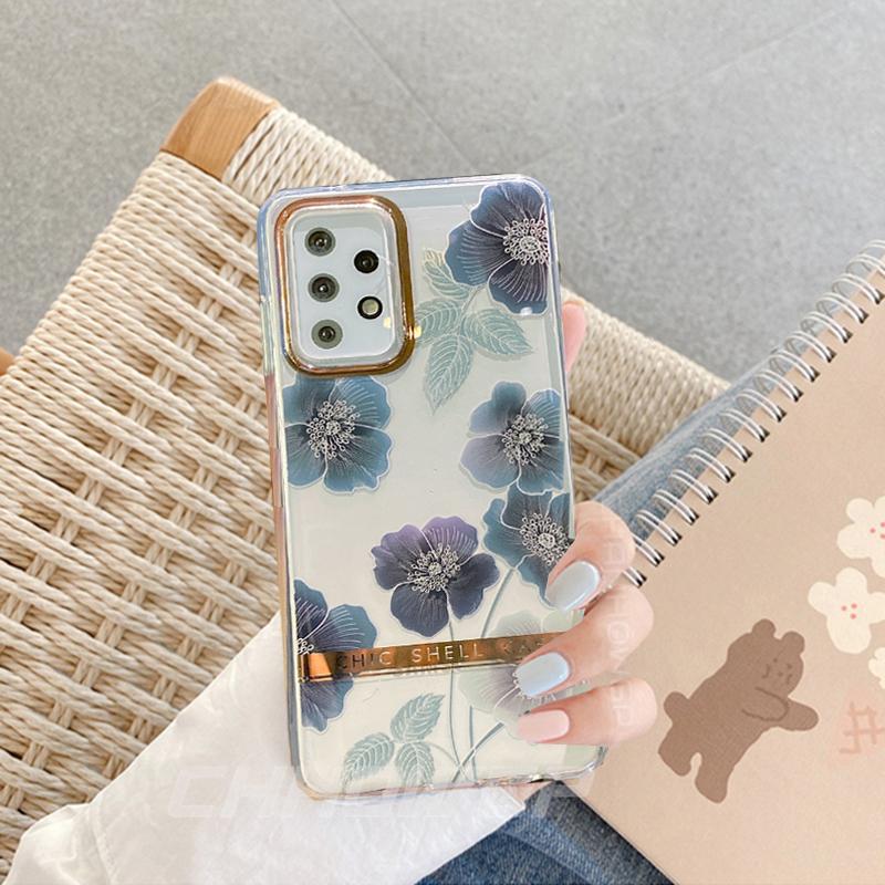 Painted Phone Case For Samsung Galaxy S20 S21 S30 Plus Ultra FE Transparent Flower Cover Soft TPU Shockproof Case For Samsung A12 A52 A72 5G