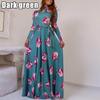 Fashion Women Casual Long Sleeve Dress Maxi Dresses High Waist Flower Dress Party Dress