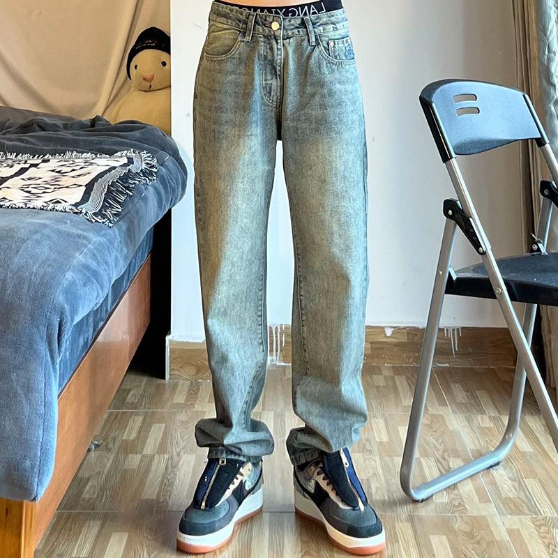 Men Embroidered Jeans Straight Loose Wide-leg Pants Spring Autumn New Korean Fashion High Street Hip Hop Style Male Trousers