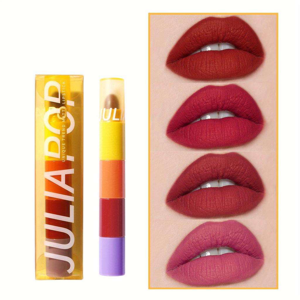 Nešiojamas 4-in-1 Mini Lūpdažių Rinkinys Vandeniui Atsparus Ilgai Išliekantis Nesitepantis Nepaliekantis Žymių Mini Aksominis Lūpdažis Lūpdažių Rinkinys