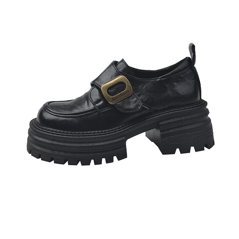 

thick-soled thick heel British style small leather shoes women s 2025 new spring versatile height-increasing women s shoes single shoes black loafers 35