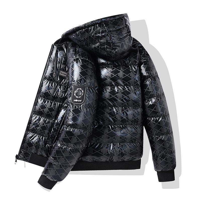 Glossy Cotton Jacket for Men, American Thickened Warm and Loose Versatile Removable Hat, Double-sided Hooded Cotton Jacket