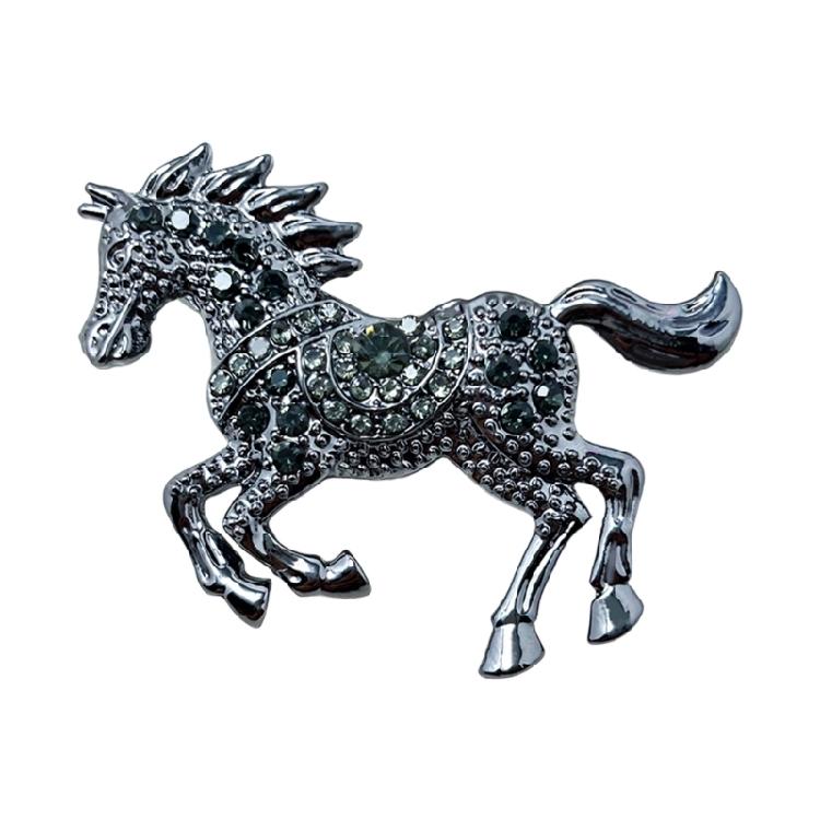 Elegant Equestrian Enamel Brooch with Crystal Accent Metal Pin Fashion Clothing Accessory for Daily Accessorizing