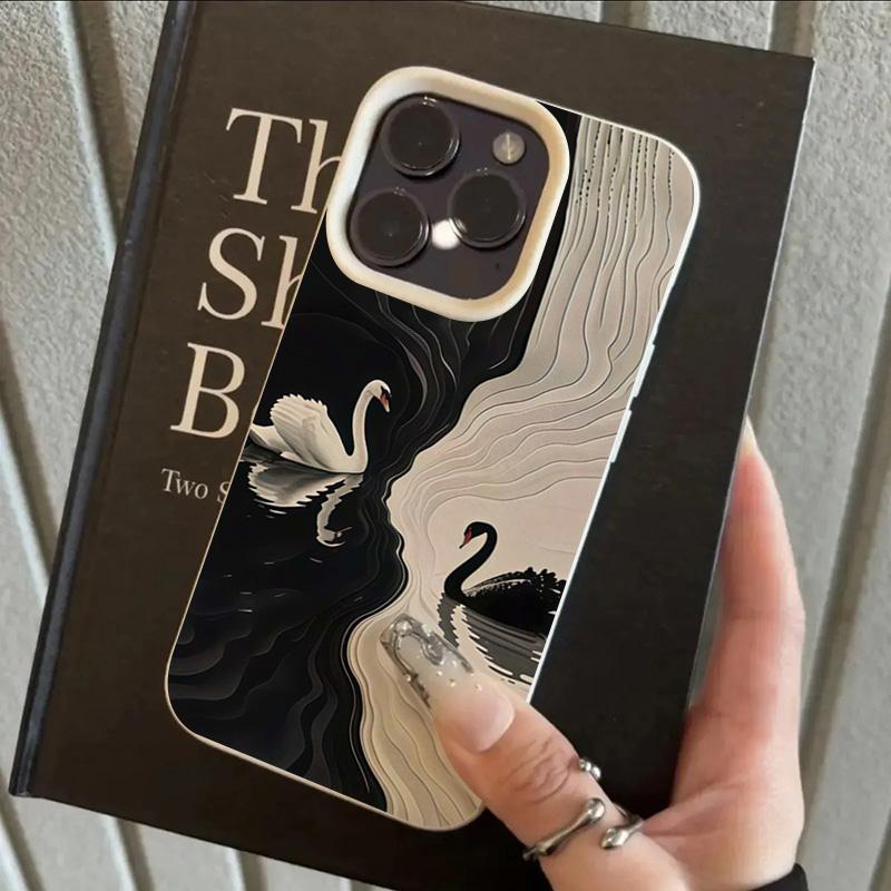 Fashion Black White Swans Pattern Phone Case For iPhone 17 16 Pro Max 16 15 14 Plus 13 12 11 Pro Max 16E 17 Air XR XS Soft Cover