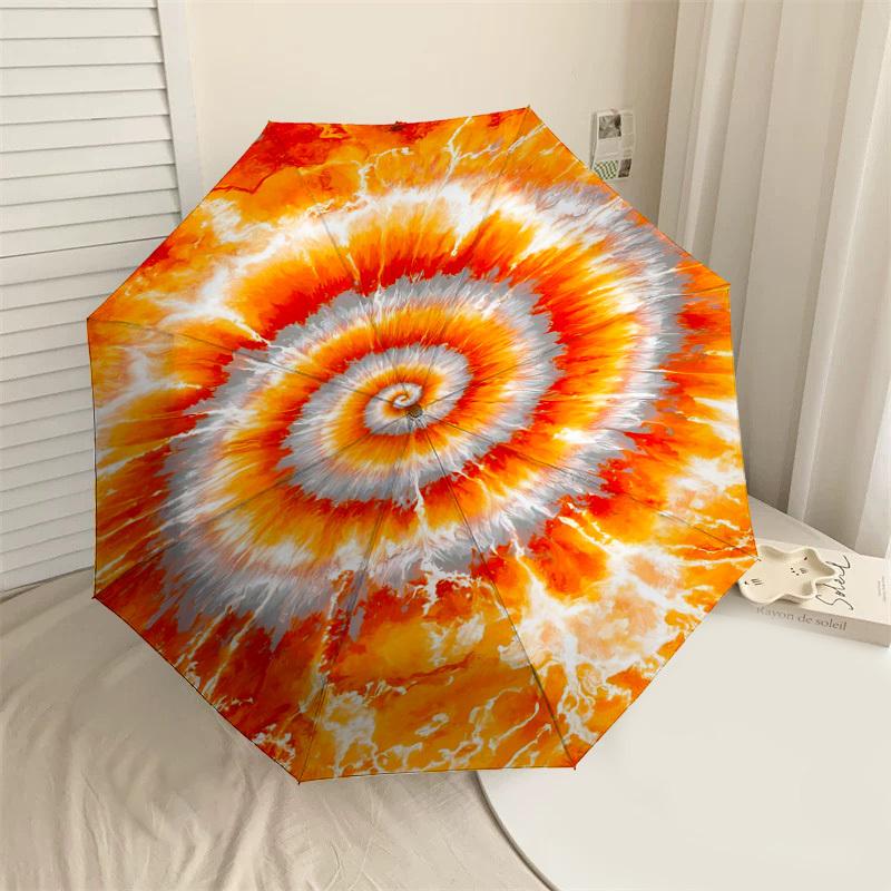 

1pc tie-dye spiral Automatic Open/Close Umbrella Compact Folding Umbrella with 8-Rib Shaft for Women/Men, Elegant Birthday1278S
