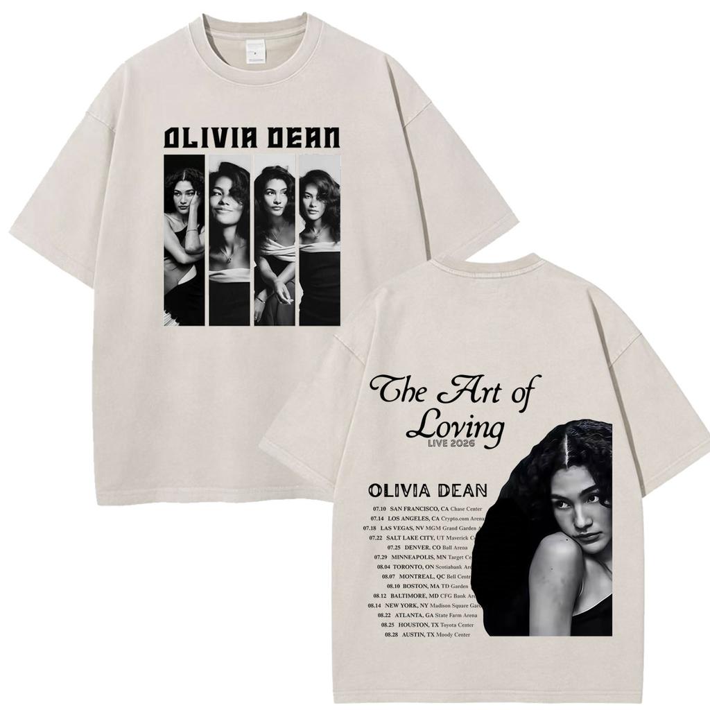 Olivia Dean Art Of Loving Tour 2026 Graphic Vintage Washed Tshirt Unisex Unisex Summer Loose Casual Cotton Oversized Tshirts Tops