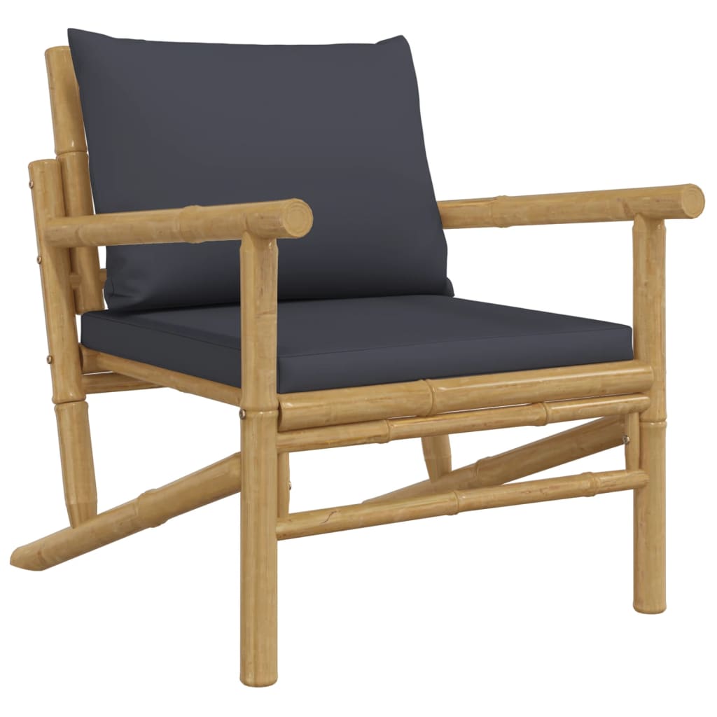 vidaXL 4-tlg. Garten-Lounge-Set mit Dunkelgrauen Kissen Bambus