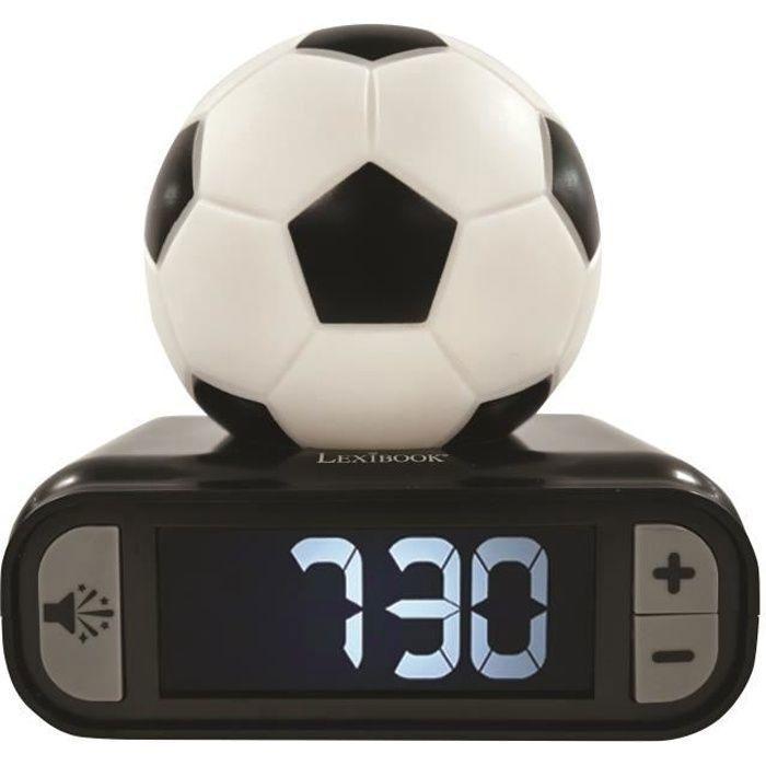LEXIBOOK - Réveil veilleuse Football - Sons et mélodies, écran LCD rétro-éclairé et lumineux - Blanc, Noir