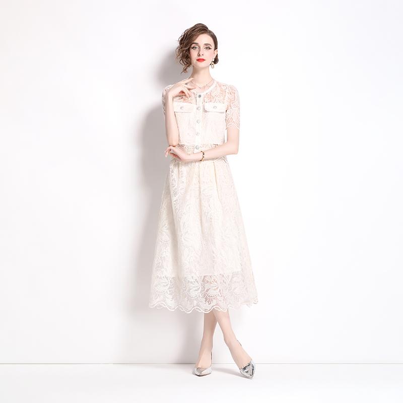 Summer Mesh Embroidery Flower Outfits Short Jacket Top + Long Maxi Skirt Elegant Party 2 Piece Set