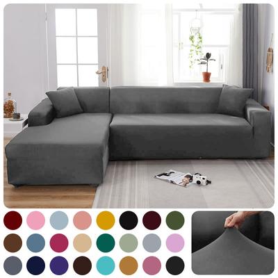 Funda de sofá elástica Fundas de sofá Fundas de sofá elásticas de Color sólido Funda de sofá Sofá seccional en Forma de L Sala de Estar Hogar 1/2/3/4 Asiento