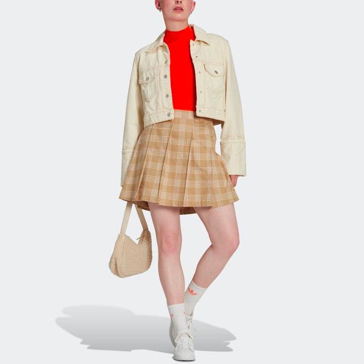 adidas Originals Women's Collegiate Pleated Skirt Beige Brown Plaid Women IA8352