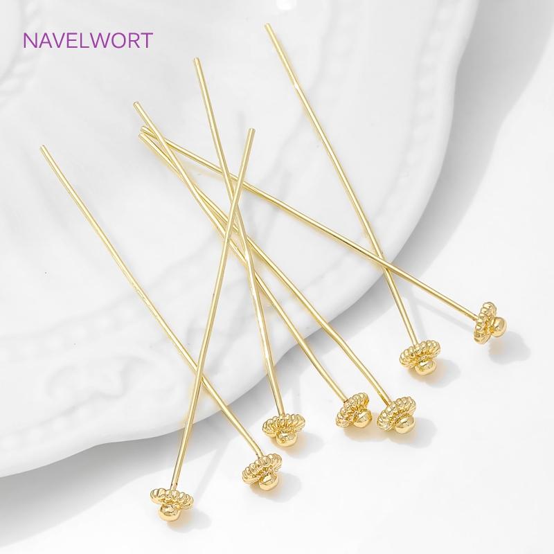 18K Gold Plated Flowers Head Pins For Jewelry,Brass Pins For Jewelry Making,Supplies For Jewelry,DIY Earrings Making Accessories