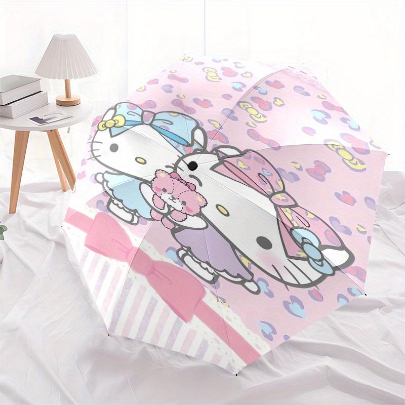 Hello Kitty,Bow Automatic Folding Umbrella-Simple 8-Rib Design, Bright Cartoon Pattern, Durable Iron Frame, Suitable For Travel, Outdoor, Be