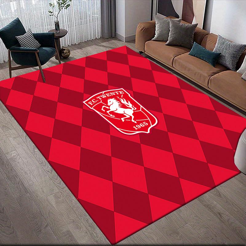 FC Twente Flannel Pattern Square Carpet,Area Rug,Carpet Rug for Living Room Bedroom Sofa Playroom Decor,Non-slip Floor Mat