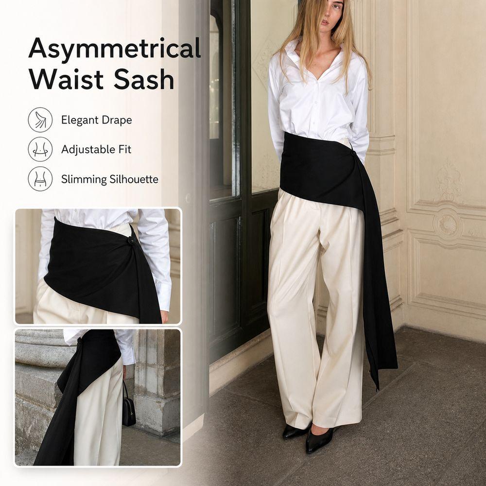 Black Wrap Skirt Overlay Asymmetrical Draped Waist Skirt New Tassel Scarf Jeans Decoration