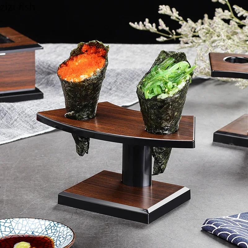 Wood Grain Plastic Dessert Rack Sushi Plate Hand-roll Rack Ice Cream Stands Dim Sum Dish Cake Stands Snack Trays Display Stands