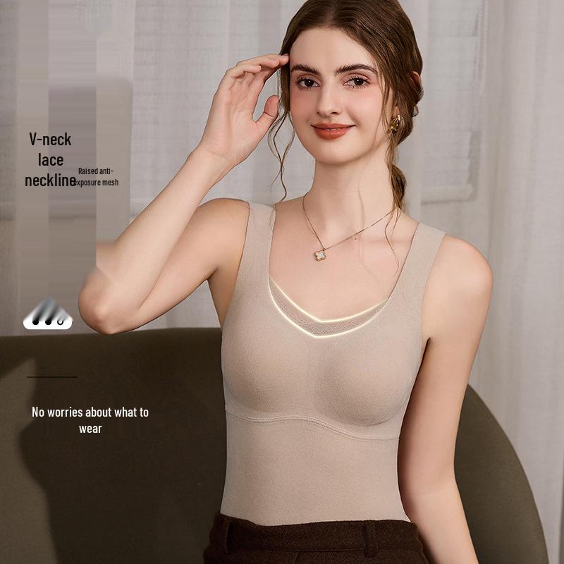 Women's Seamless Thermal Mesh Vest with Built-in Bra