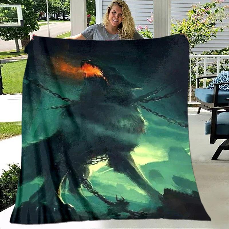 Arte Fantasia Lupo Morbido Peluche Divano Letto Lancio Cartone Animato Picnic Coperte Moderna Coperta di Flanella Stampata Copriletto Regalo