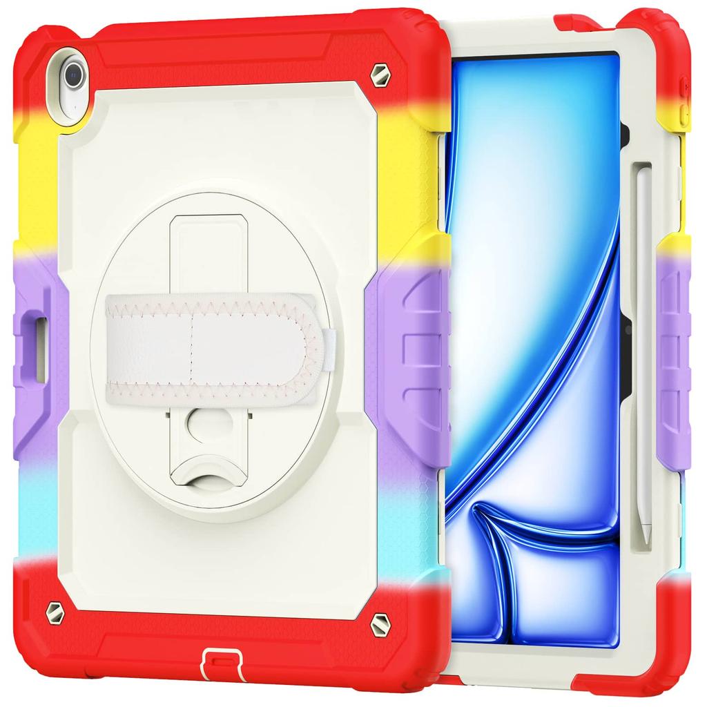 For iPad (A16) 11th Air 11 Air 13 M3 () - Heavy Duty Protective Cover with Screen Protector, Shoulder Strap & Pencil Holder
