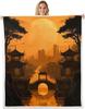 Moon Landscape Blanket Traditional Pavilion Design Golden Sunset Soft Throw Oriental Art Bedroom Decor Wall Hanging Home Textile