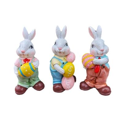 Easters Rabbit Sculpture Colorful Bunnies with Eggs Resins Figurine Statue Ornament for Home and Garden Decoration Gift