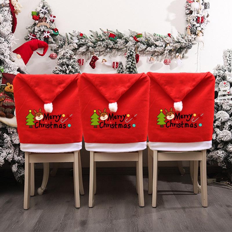 3pcs Christmas Chair Cover Red Santa Claus Hat Dining Chair Cover for New Year Merry Christmas Party Home Kitchen Table Decor