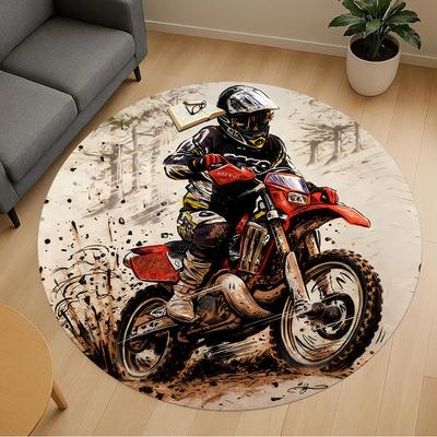 1pc Dirt Bike Motocross Round Chair Mat Office Area Rug - Non-Slip, Floor Mat for Office, Bedroom, and Indoor Decor P127269