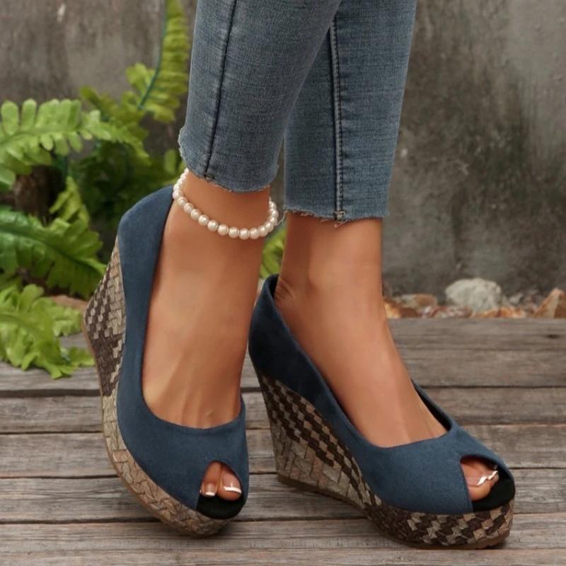 2025   Pu Wedges Women High Heels Peep Toe Shoes Platform Pumps Wedding Party Shoes Comfort Casual Shoes