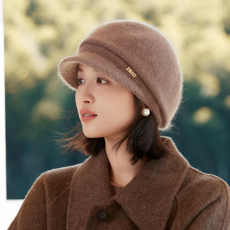 Rabbit Fur Blended Knitted Ear Protector Children Autumn and Winter Elegant Temperament Wool Cap Showing Face Small Windproof Cap
